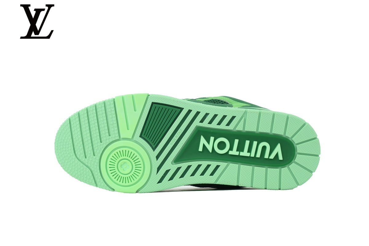 Louis Vuitton Trainer shoes for man women Sneaker ¨C Two-Tone Green Mesh & Leather