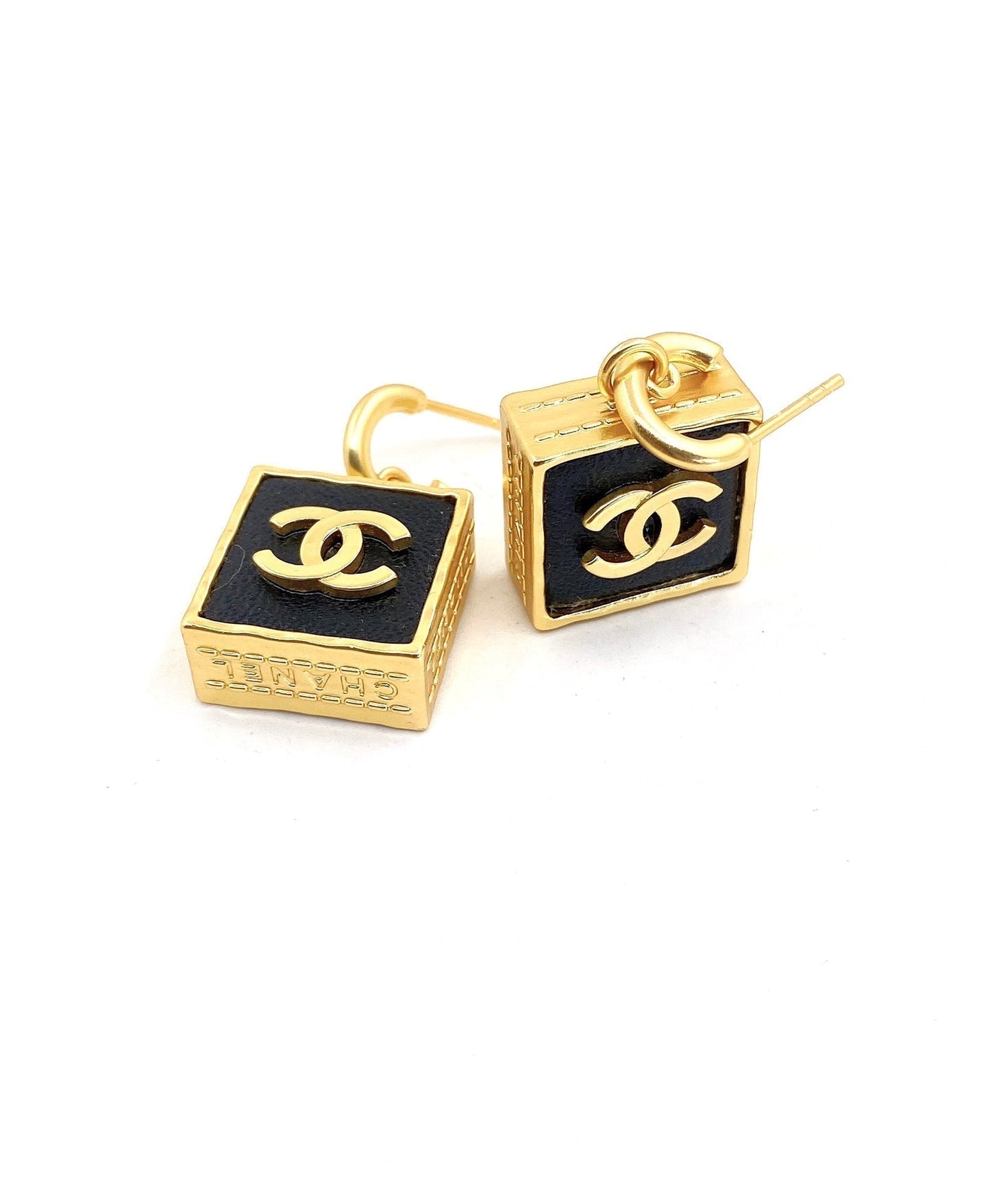 Chanel Black Bag Pendant 18K Gold Earrings