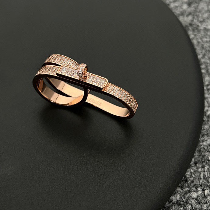 Hermes Kelly Gavroche Double 18K Gold Ring