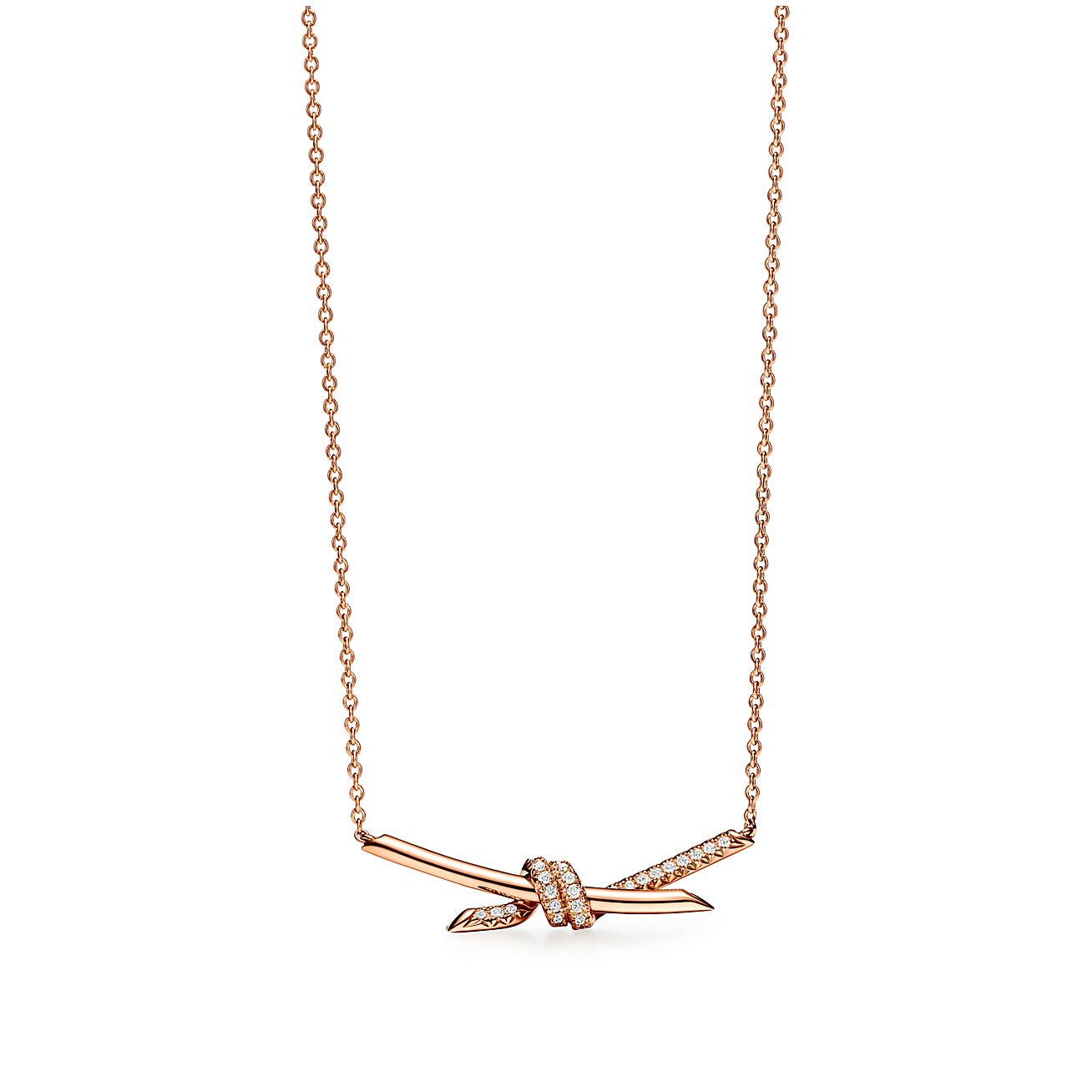 Tiffany Knot Pendant Diamond 18K Gold Necklace