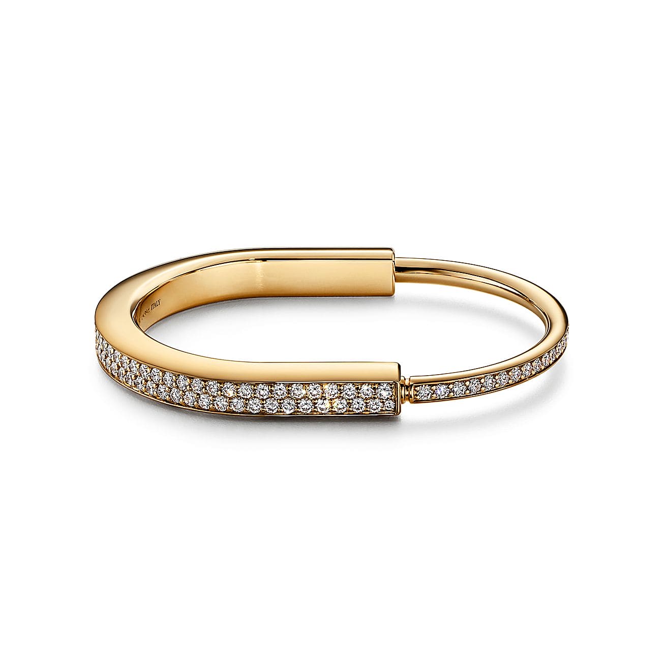 Tiffany Lock Bangle Full Pave Diamonds 18K Gold Bracelet