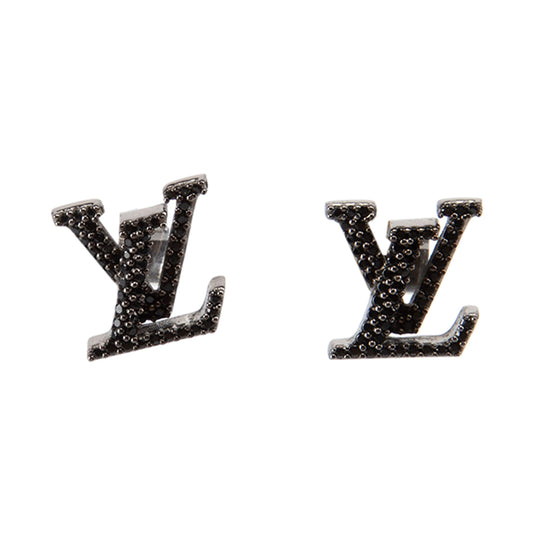 Louis Vuitton Iconic Black Crystal Stud 18K Gold Earrings
