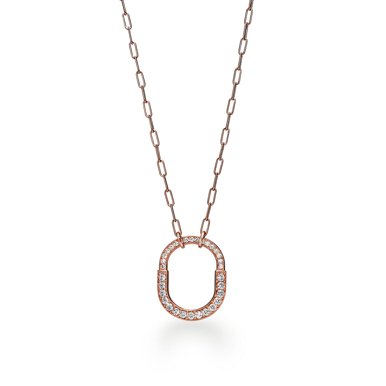 Tiffany Lock Pendant Pave Diamonds 18K Gold Necklace