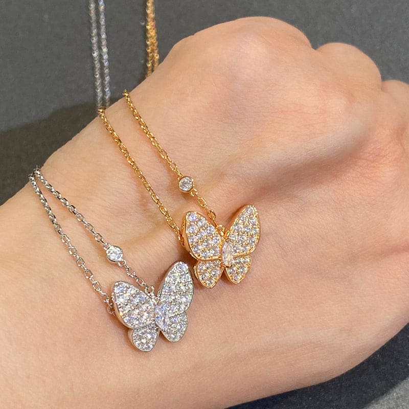 Two Butterfly 18K Gold Necklace