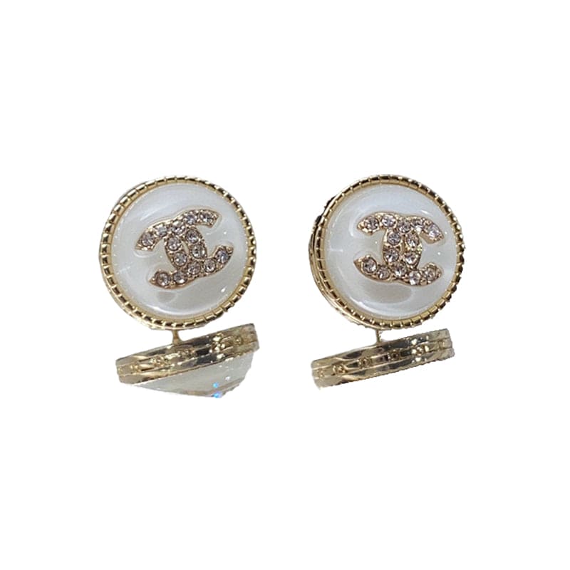 Chanel Pearl Crystal Stud 18K Gold Earrings