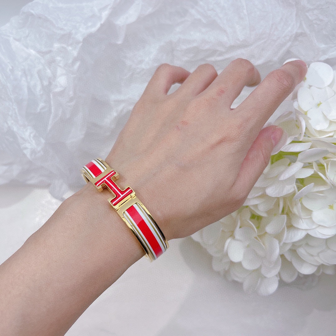 Hermes Clic Red & White 18K Gold Bracelet
