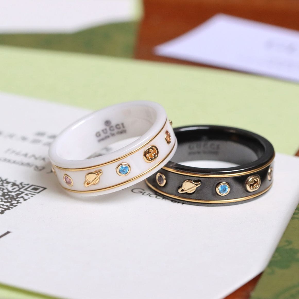 Gucci Double Icon With Gemstones White Zirconia 18K Gold Ring