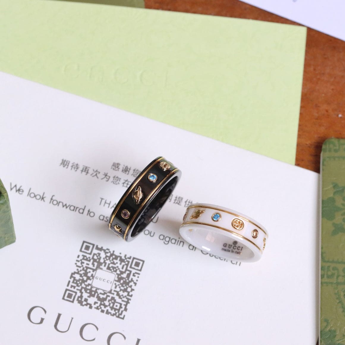 Gucci Double Icon With Gemstones Corundum 18K Gold Ring