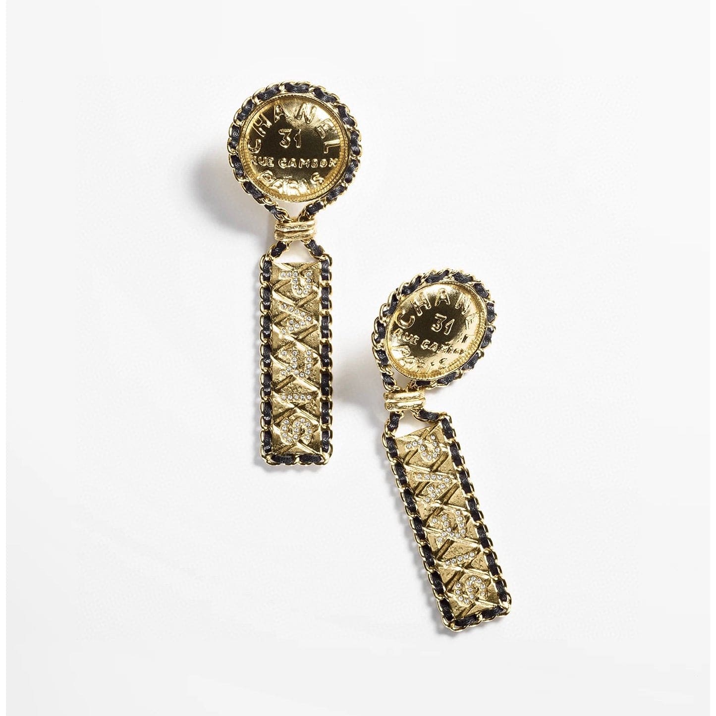 Chanel Leather 18K Gold Earrings