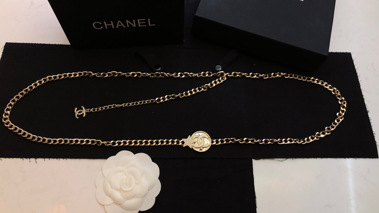 Chanel Rhinestone Star Chain 18K Gold Necklace