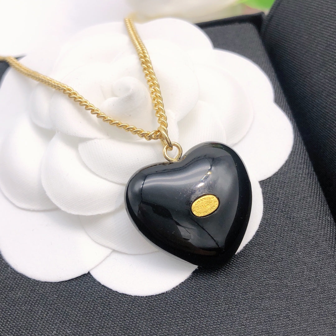 Chanel Black Heart 18K Gold Necklace