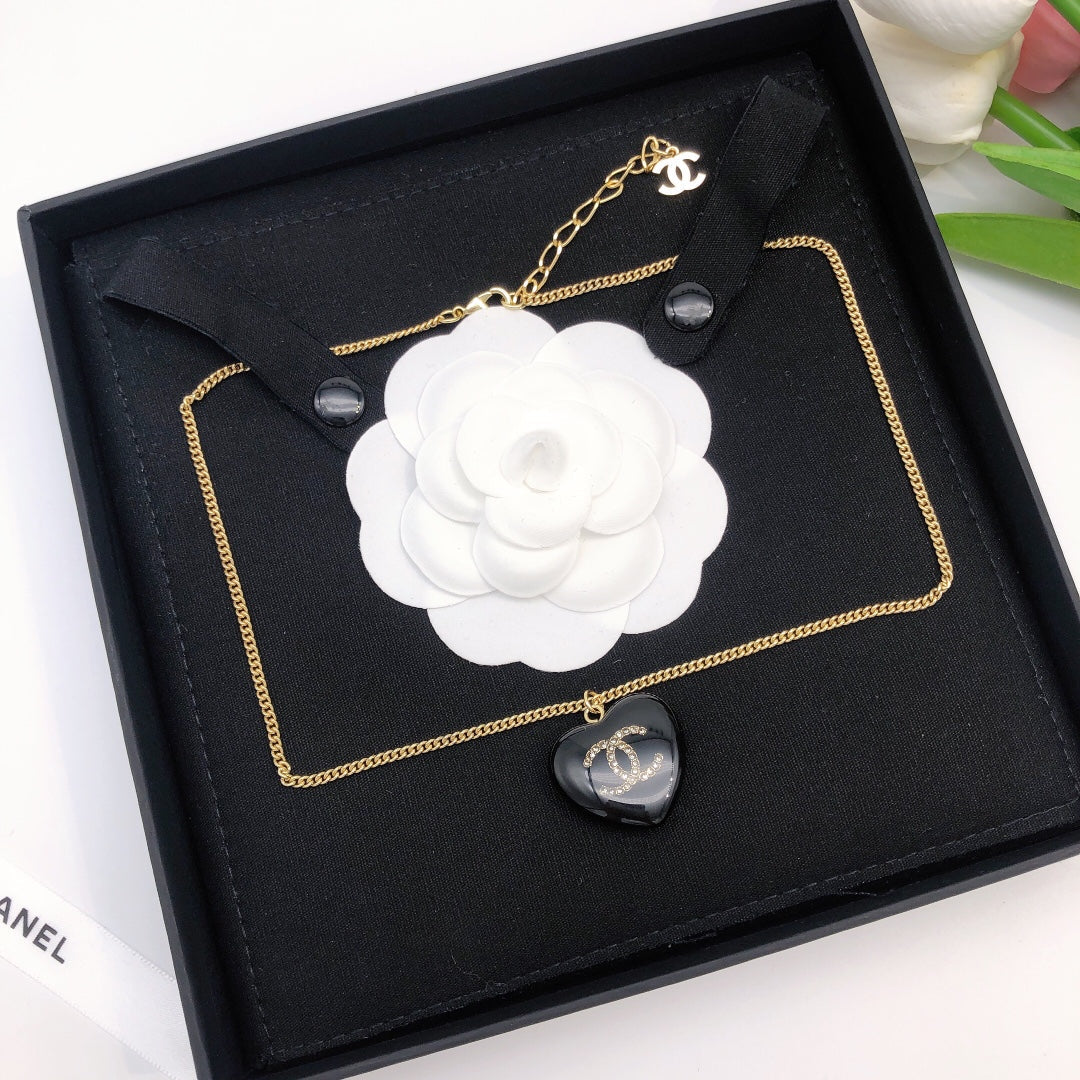 Chanel Black Heart 18K Gold Necklace