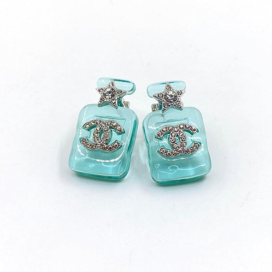 Chanel Perfume Blue Bottle 18K Gold Earrings
