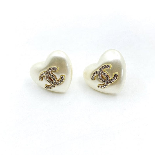 Chanel Pearl Heart 18K Gold Earrings