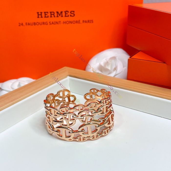 Hermes Chaine D'Ancre Wide Cutwork 18K Gold Bracelet
