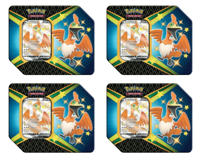 Pok¨¦mon TCG Sword & Shield Shining Fates Cramorant V Tin 4X Lot (6 Booster Packs)