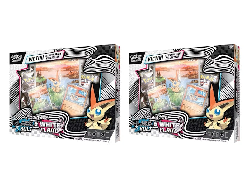 2025 Pok¨¦mon Scarlet & Violet Black Bolt/White Flare Unova Victini Illustration Poster Collection Box 2x Lot