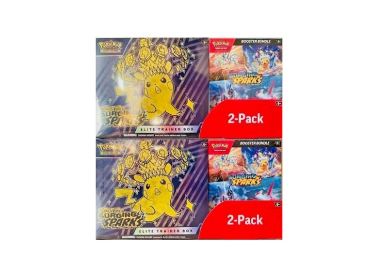 2025 Pok¨¦mon Scarlet & Violet Surging Sparks Elite Trainer Box & Booster Bundle Costco 2-Pack 2x Lot