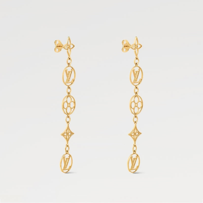 Louis Vuitton Lace Long 18K Gold Earrings