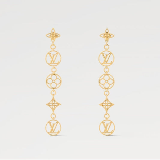 Louis Vuitton Lace Long 18K Gold Earrings