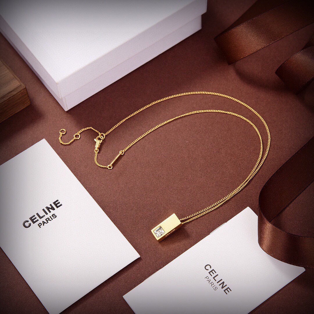 Celine Sentimental Double Square Diamond 18K Gold Necklace