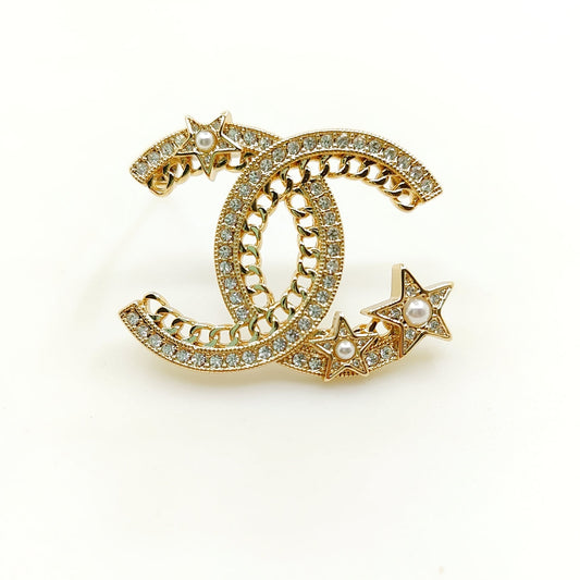 Chanel Star Crystal 18K Gold Brooch