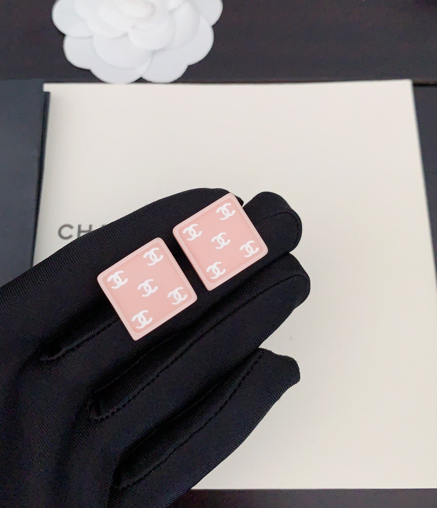 Chanel Pink Resin 18K Gold Earrings