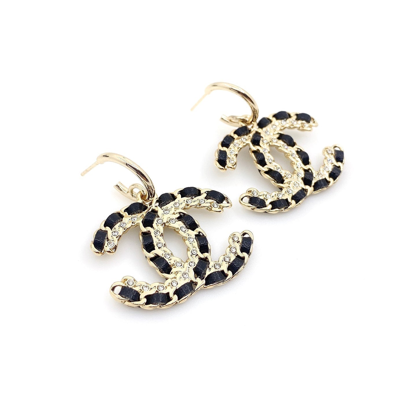 Chanel Pendant Leather 18K Gold Earrings