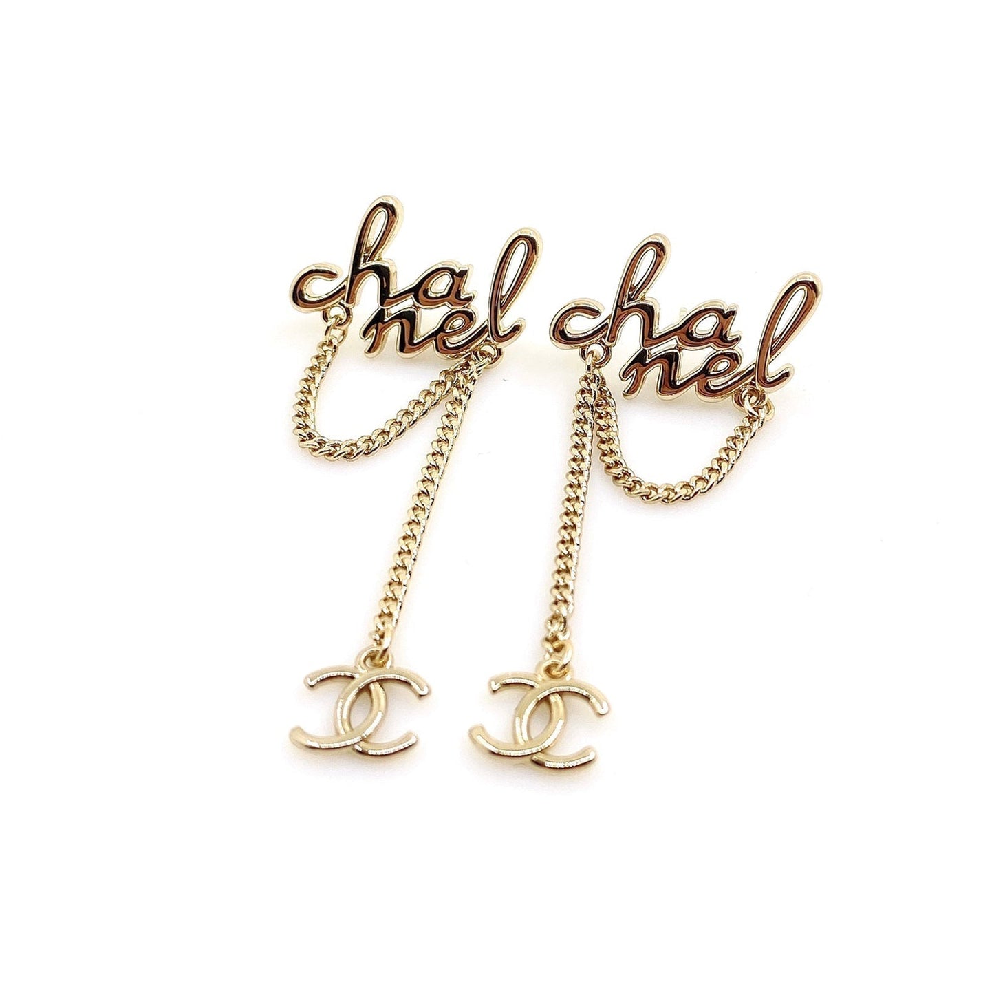 Chanel Letter 18K Gold Earrings
