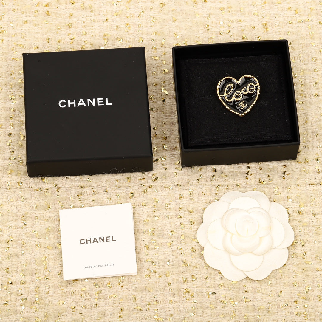 Chanel Black Heart 18K Gold Brooch