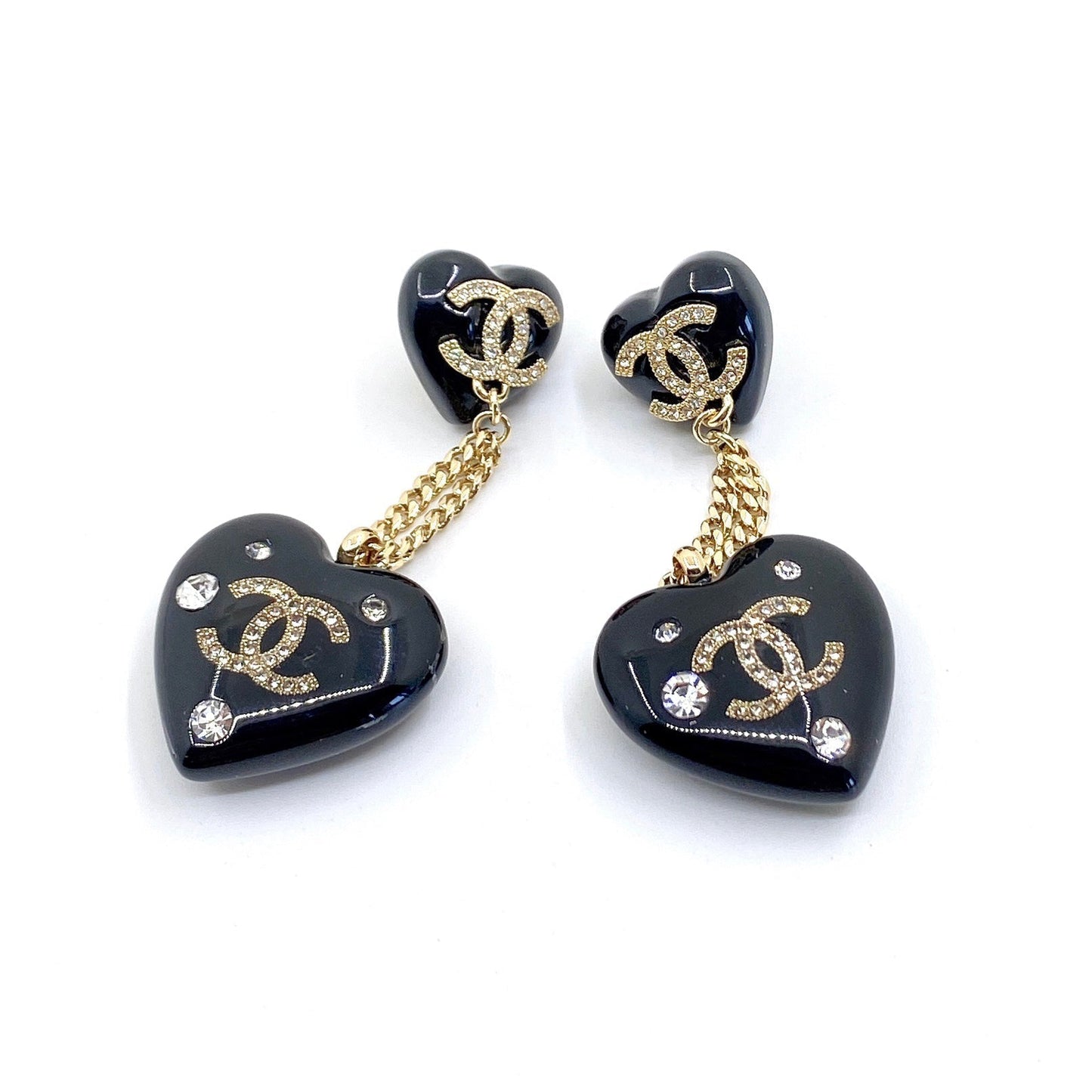 Chanel Heart Pendant 18K Gold Earrings