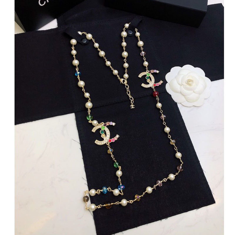 Chanel Color Long Pearl 18K Gold Necklace