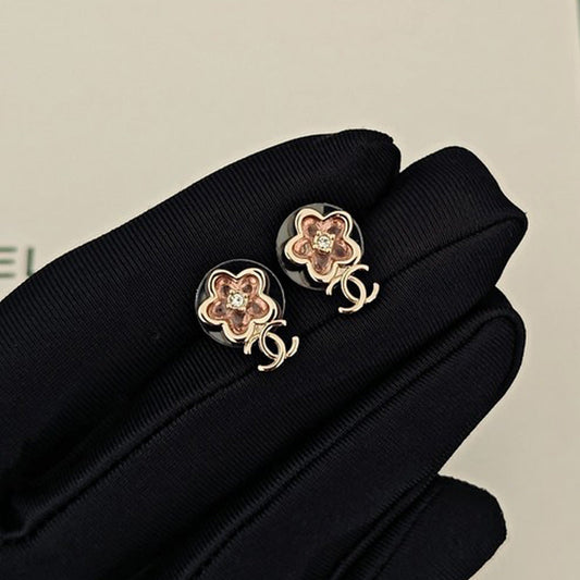 Chanel Pink Crystal 18K Gold Earrings