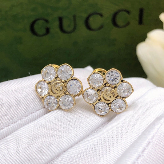 Gucci Double Crystals 18K Gold Earrings