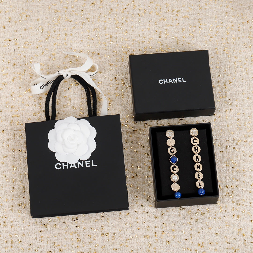 Chanel Script Pendant 18K Gold Earrings