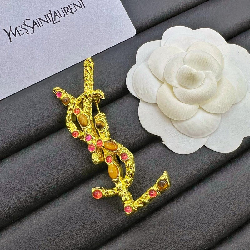YSL Crystal 18K Gold Brooch