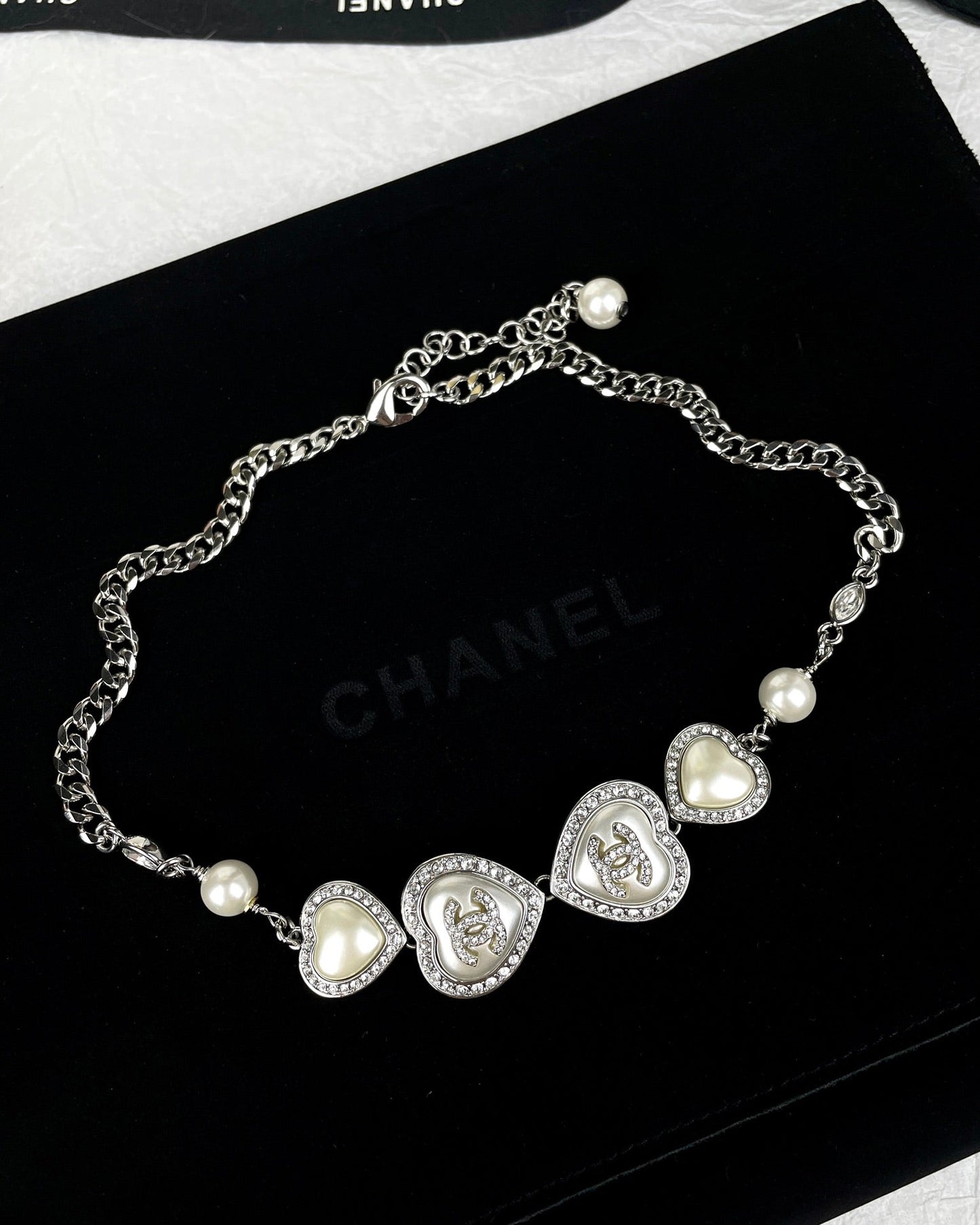 Chanel Heart Crystals 18K Gold Necklace