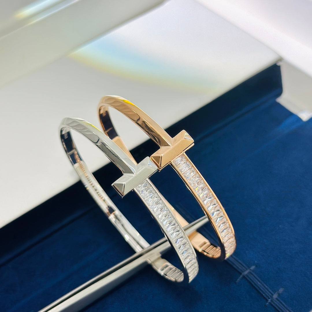 T1 Wide Diamond Hinged 18K Gold Bracelet