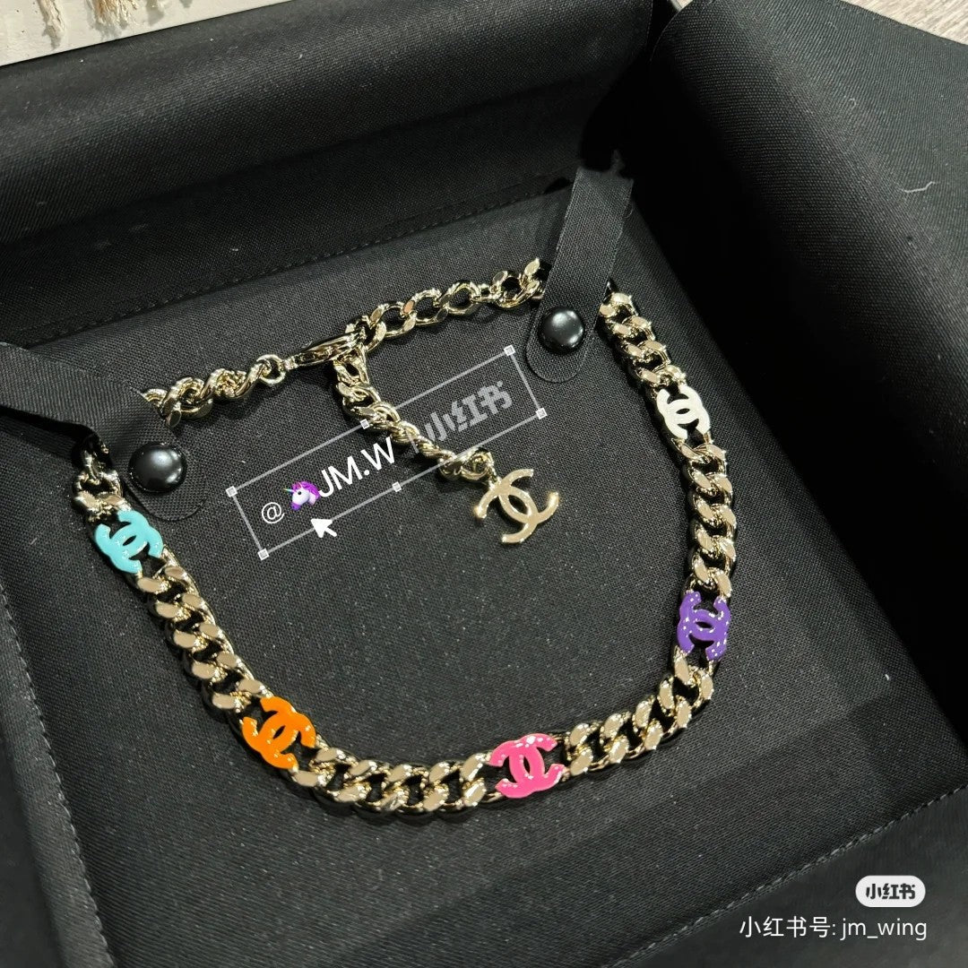Chanel Color Logo Chain 18K Gold Necklace