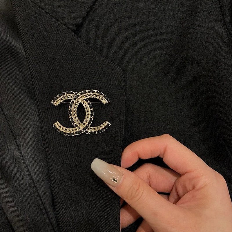 Chanel Leather Gold 18K Gold Brooch