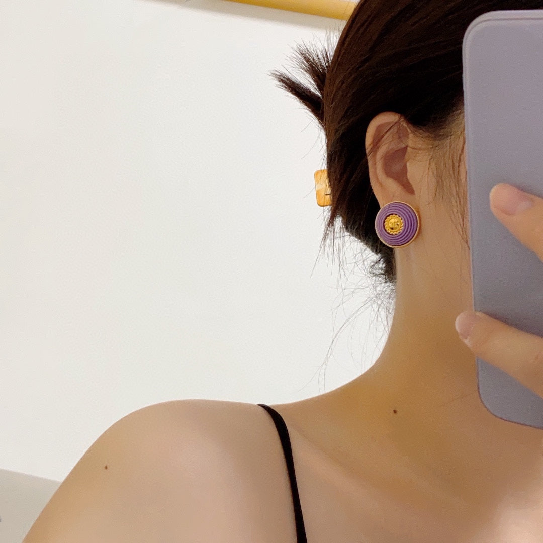 Chanel Purple Resin 18K Gold Earrings