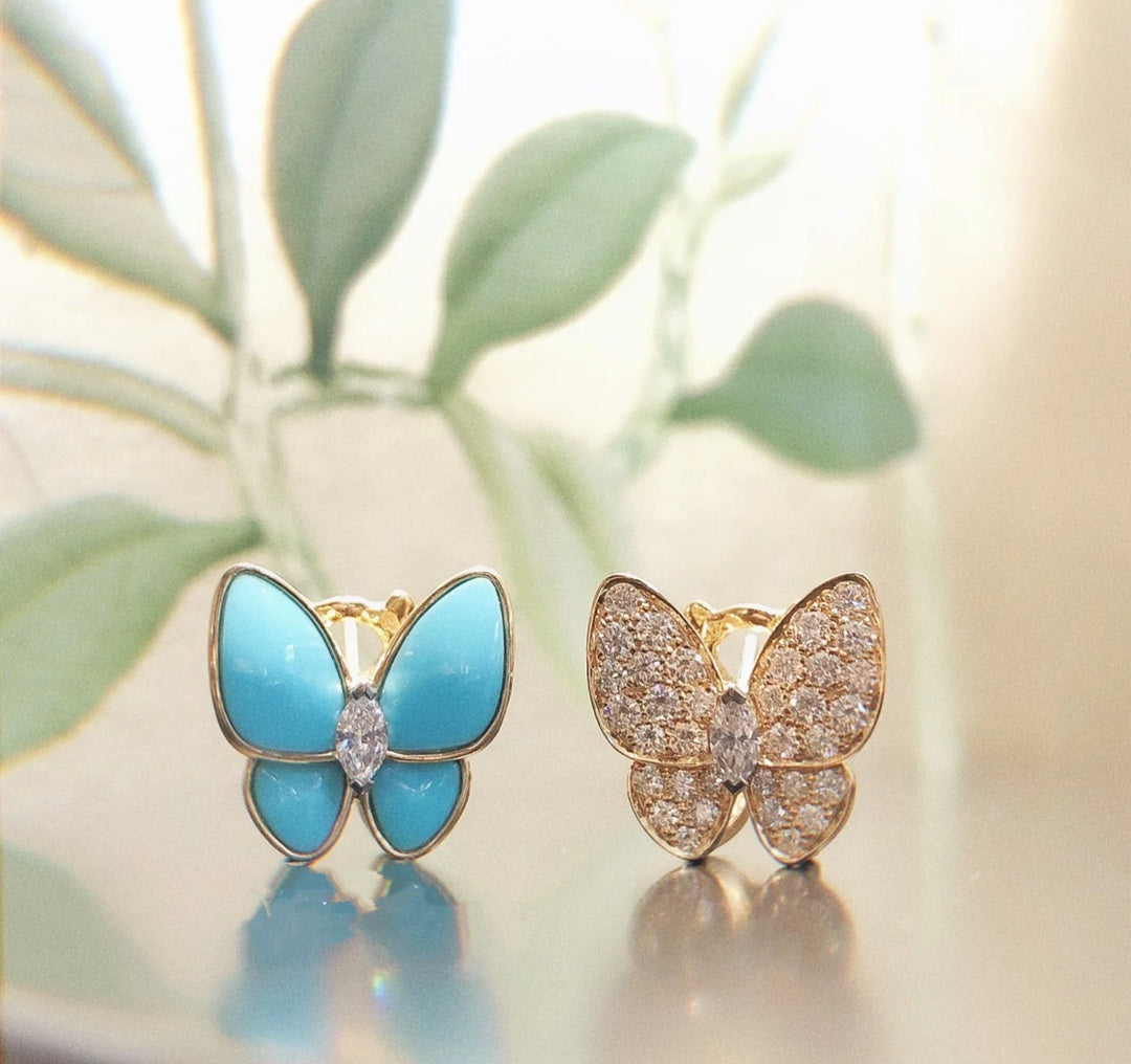 Two Butterfly Turquoise 18K Gold Earrings