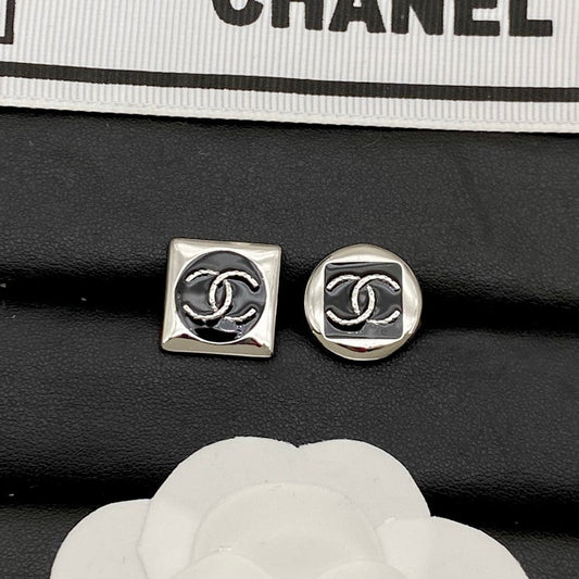 Chanel Black & White Square Gold 18K Gold Earrings