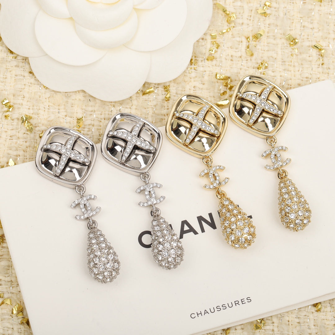 Chanel Cross Rhombus 18K Gold Earrings