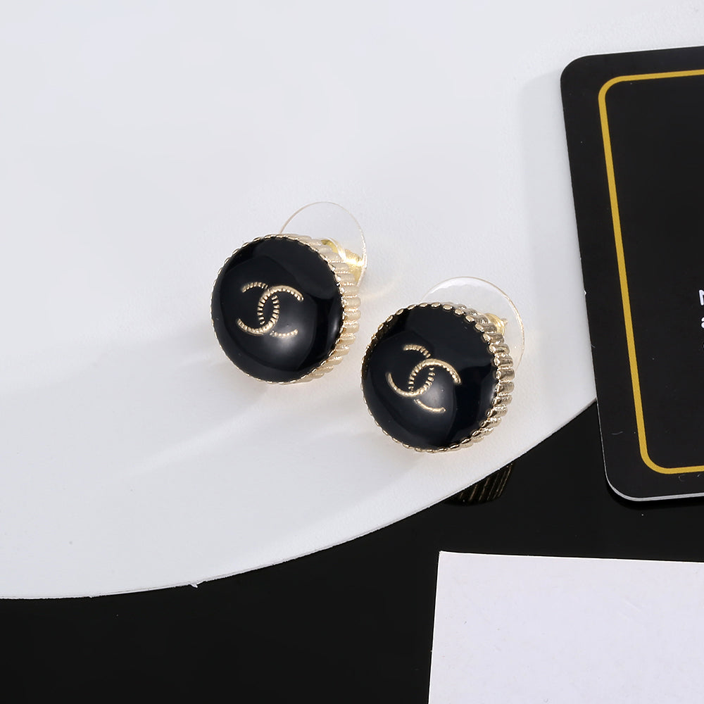 Chanel Circle Black Resin 18K Gold Earrings