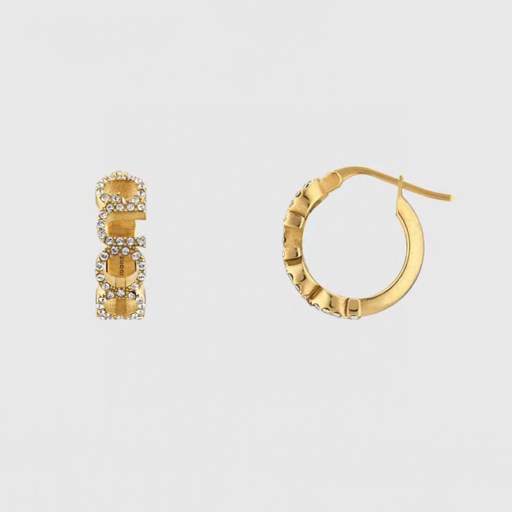 Gucci Double Embellished Script Letter 18K Gold Earrings