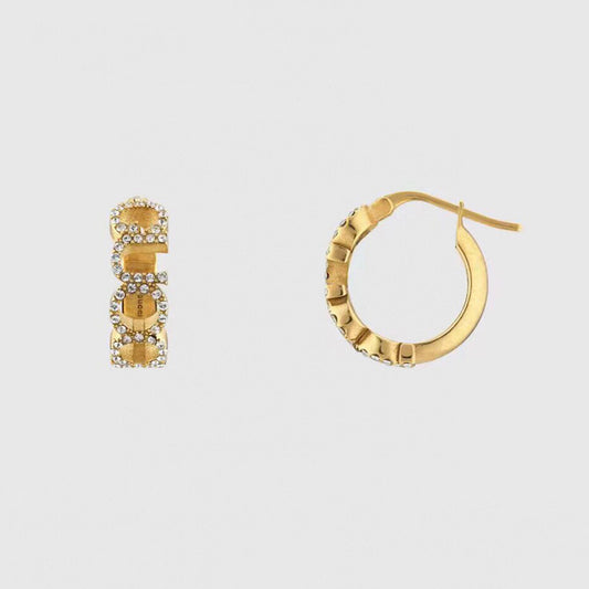 Gucci Double Embellished Script Letter 18K Gold Earrings
