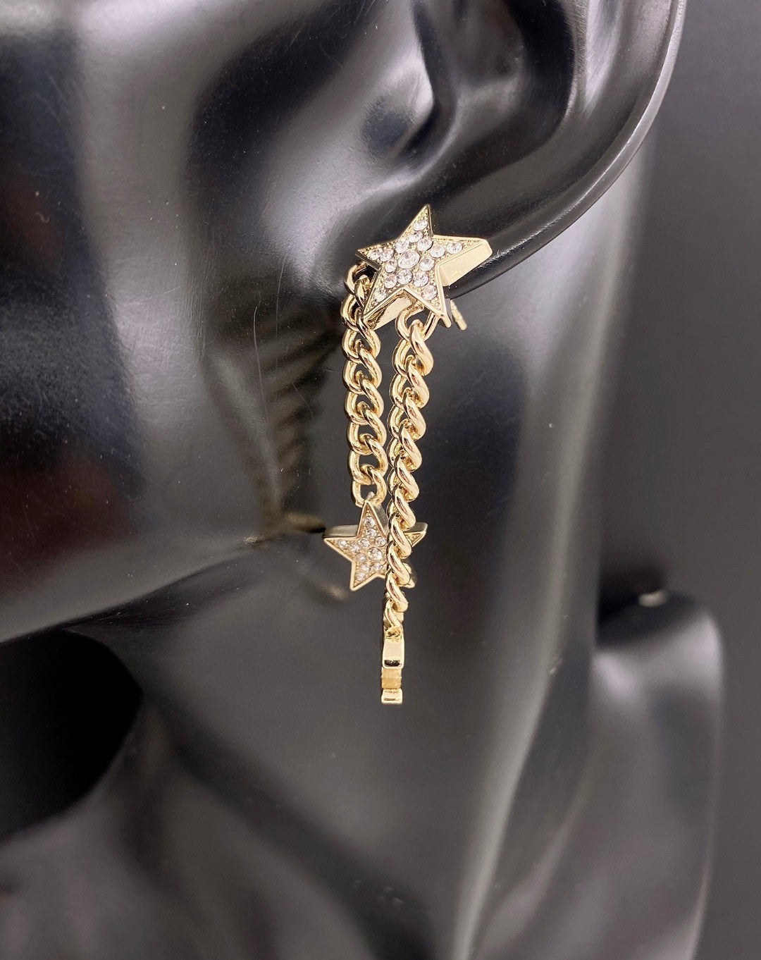 Chanel Star Diamonds Long 18K Gold Earrings