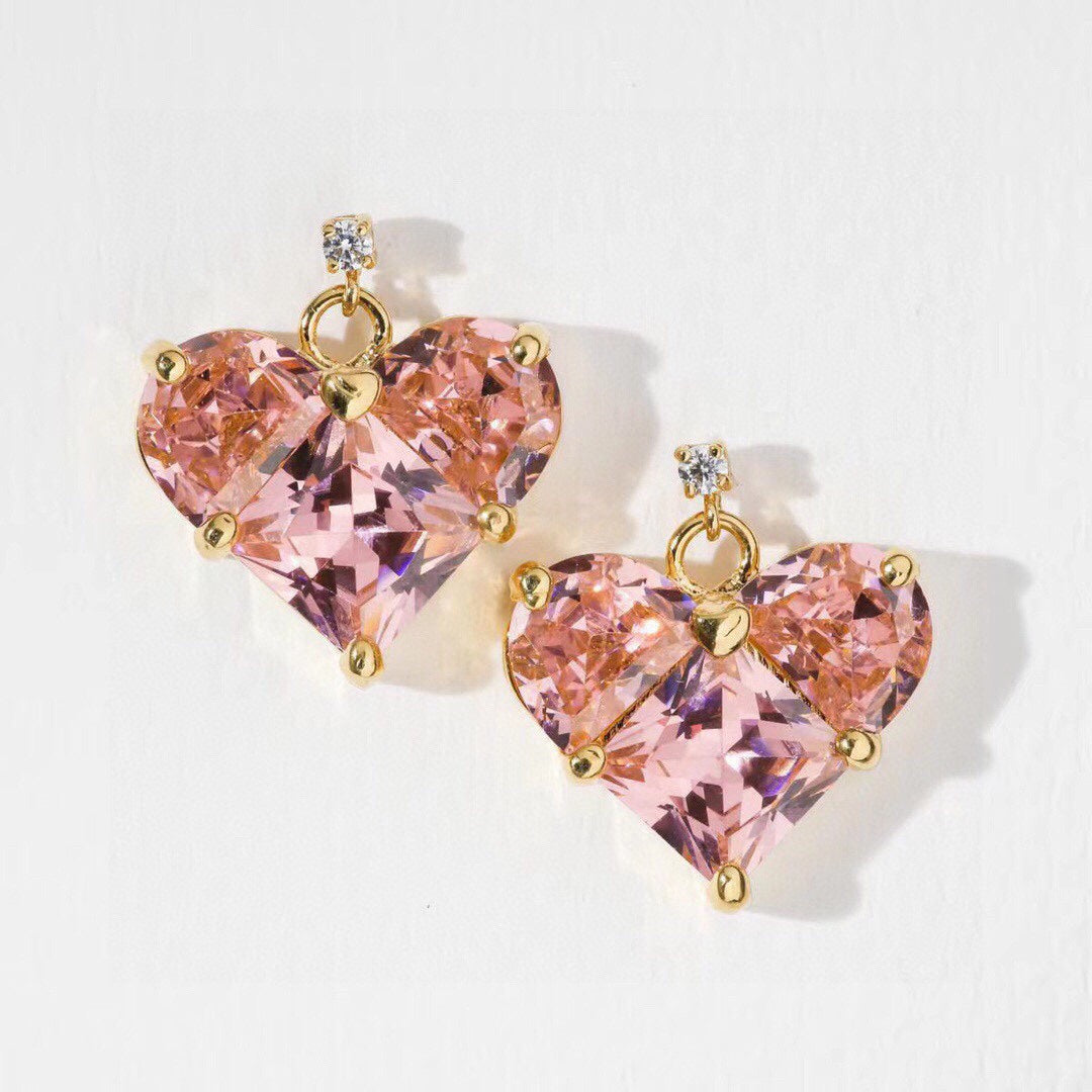 Celine Pink Crystal Heart 18K Gold Earrings