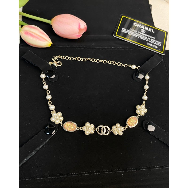 Chanel Black & Orange Crystal Choker 18K Gold Necklace